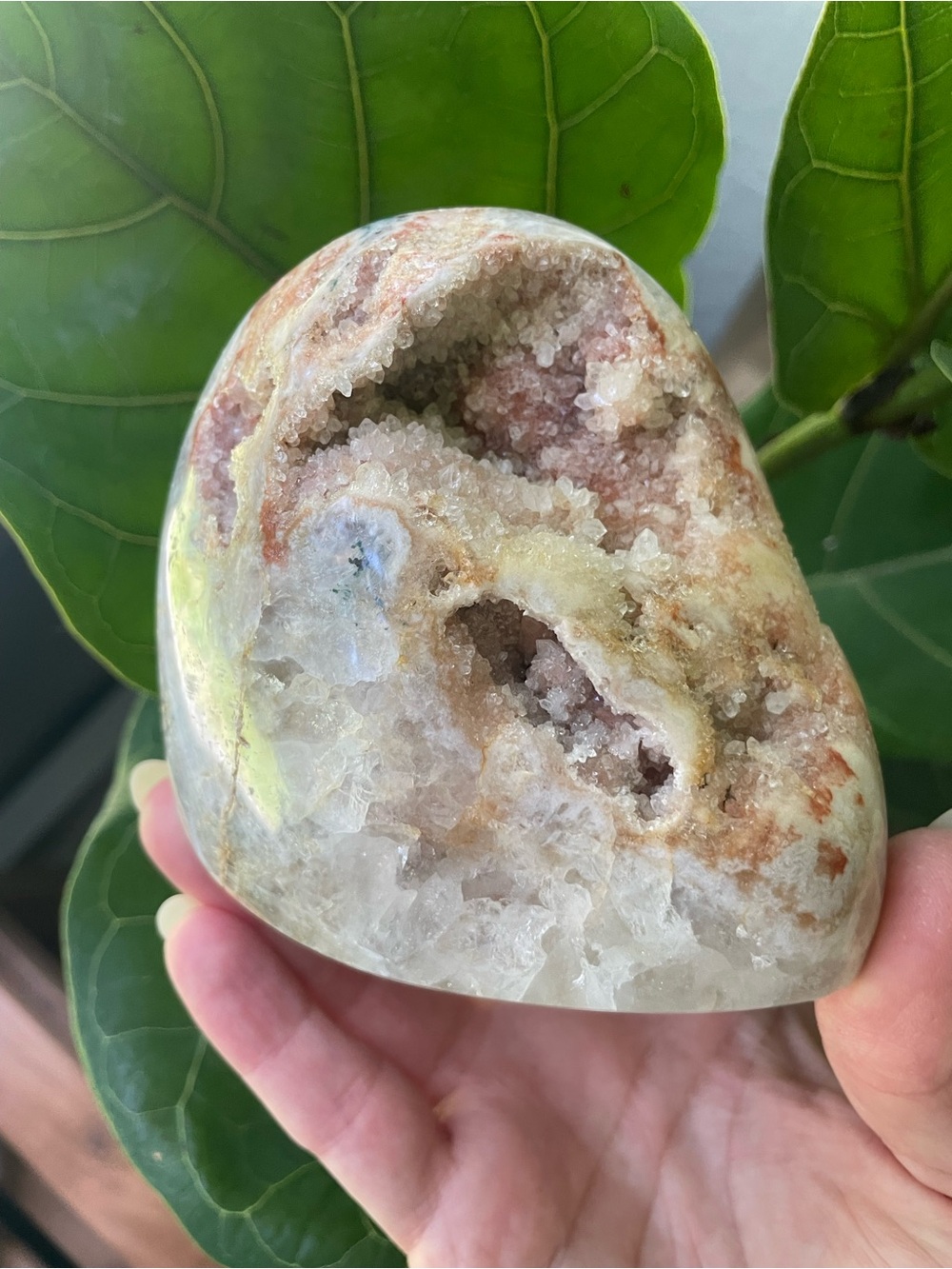 Polished pink amethyst, crystal freeform